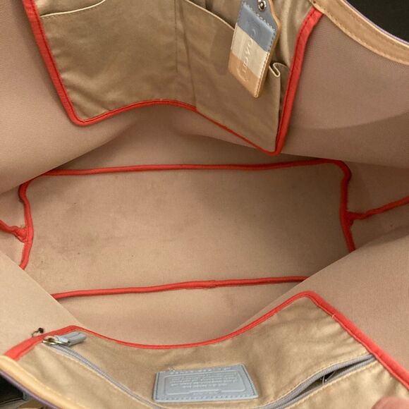 Coach Monogram Red White Striped Canvas Lightweight Top Handle Tote Weekend Bag - Picture 6 of 10